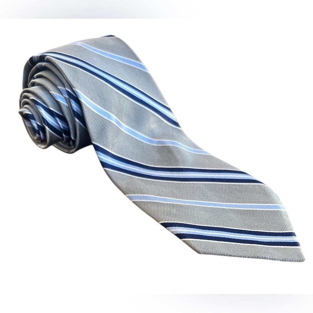 The Tie Bar Light Blue and White Striped Tie